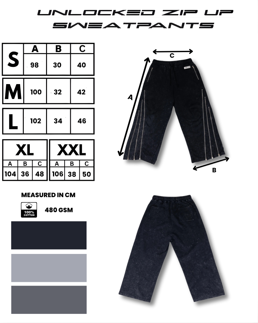 UNLOCKED ZIP UP SWEATPANTS