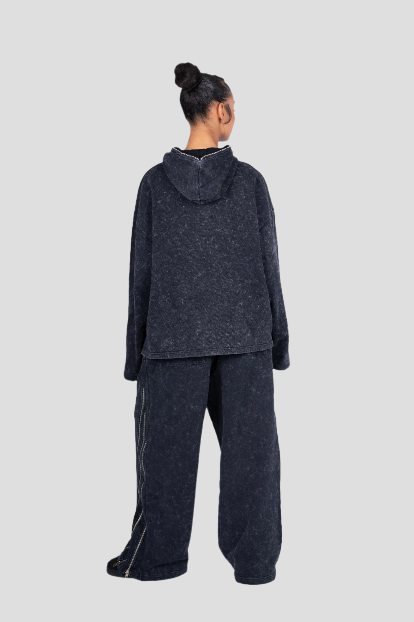 UNLOCKED FULL ZIP UP WASHED BLACK PULLOVER