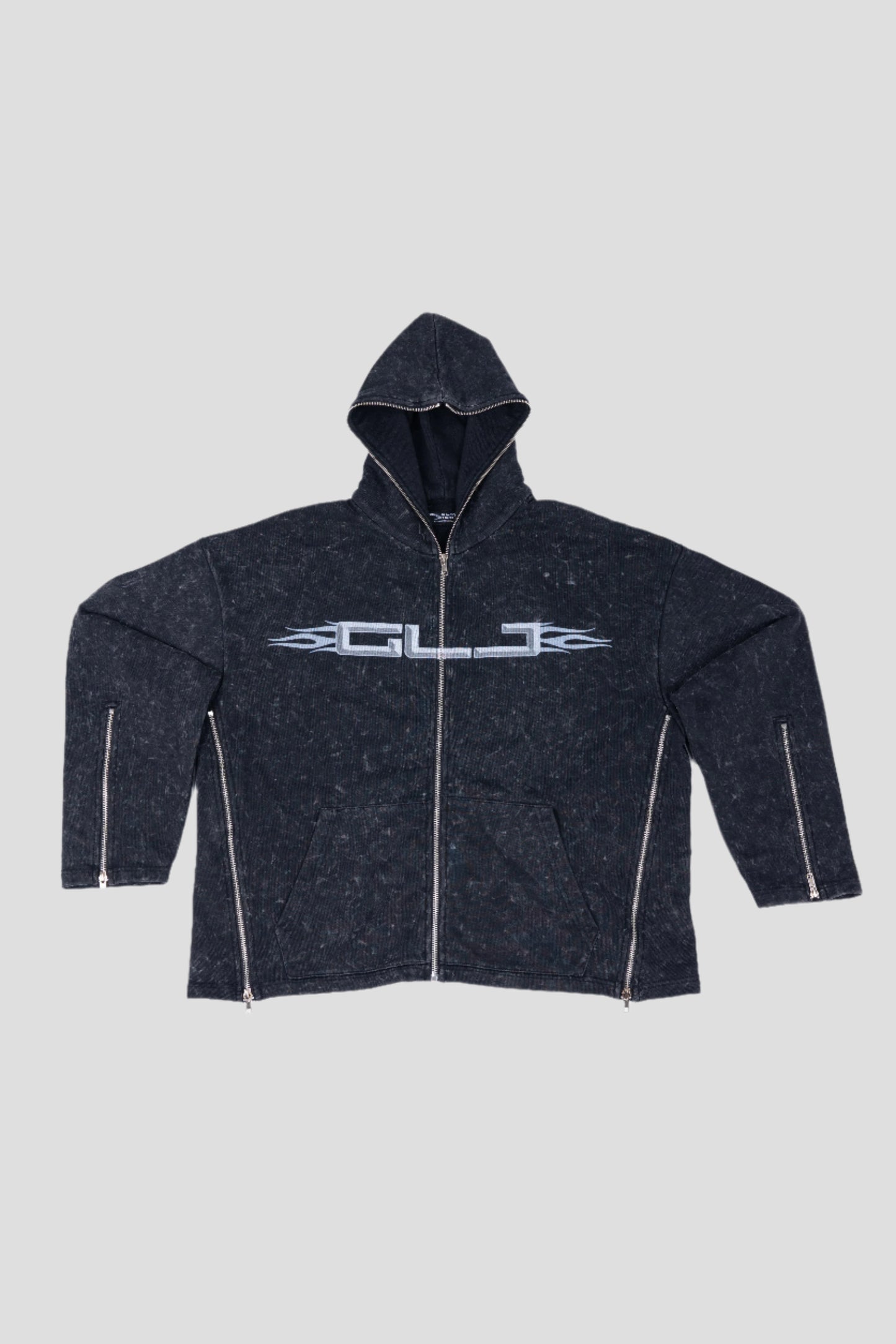 UNLOCKED FULL ZIP UP WASHED BLACK PULLOVER