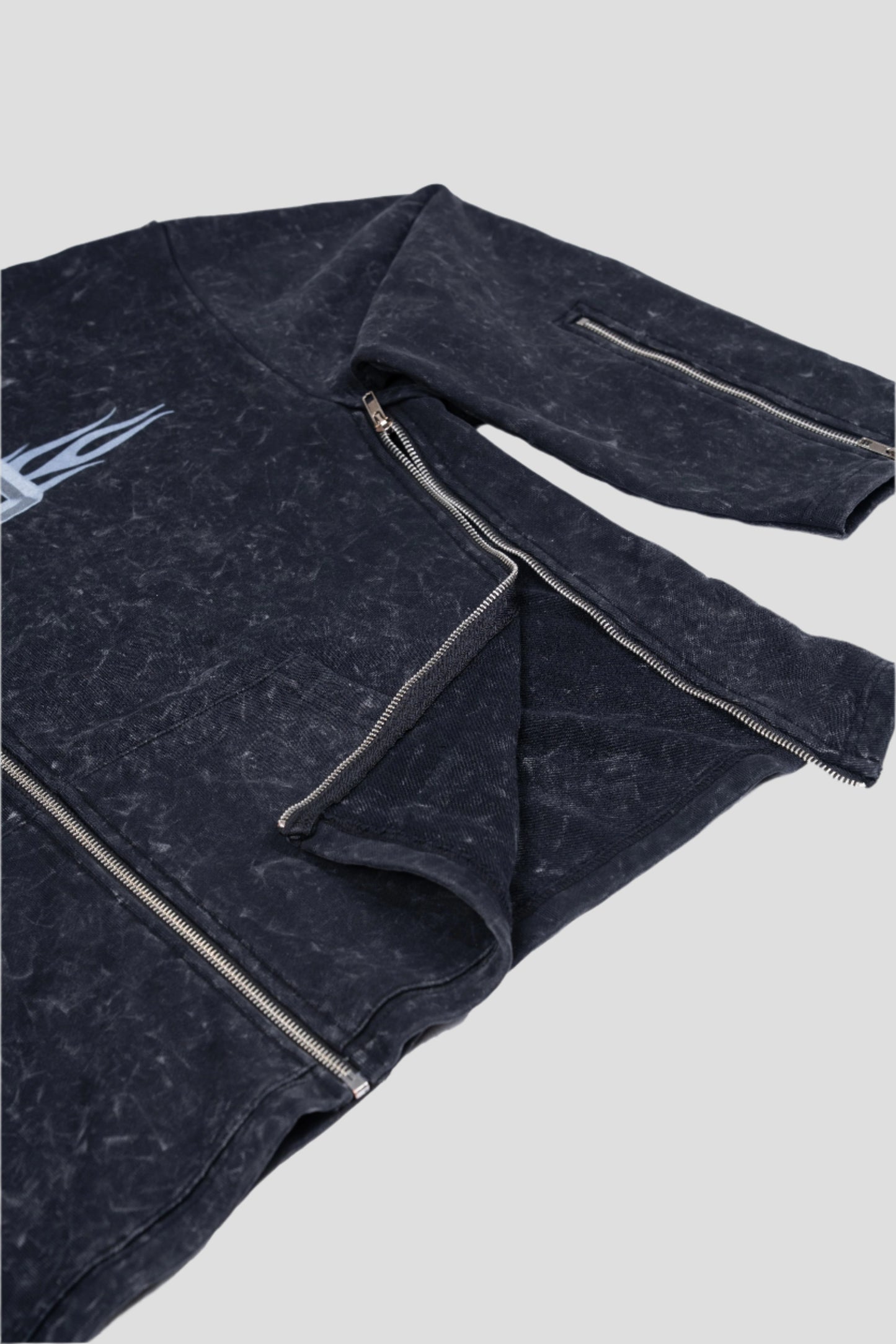 UNLOCKED FULL ZIP UP WASHED BLACK PULLOVER