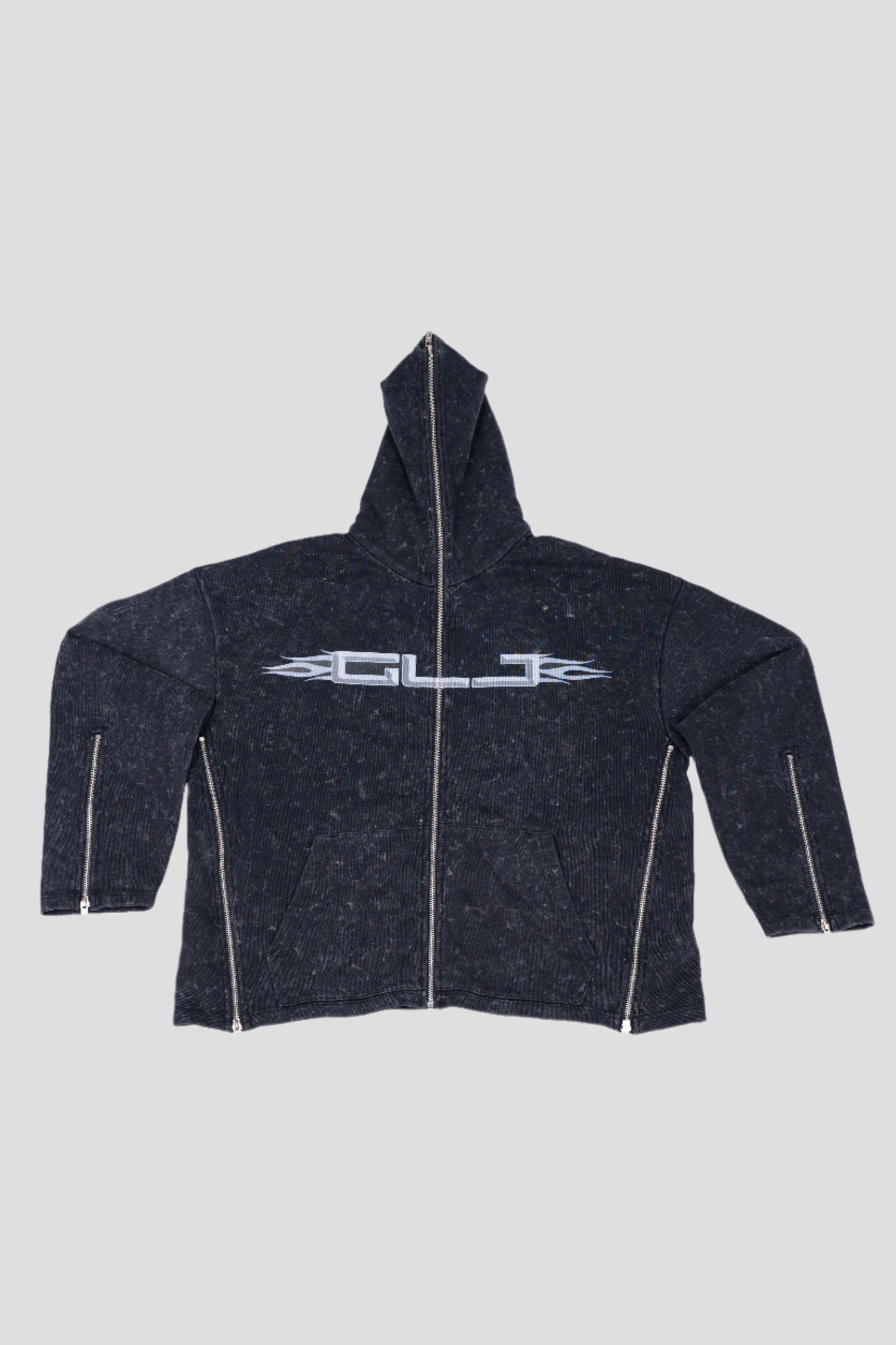 UNLOCKED FULL ZIP UP WASHED BLACK PULLOVER