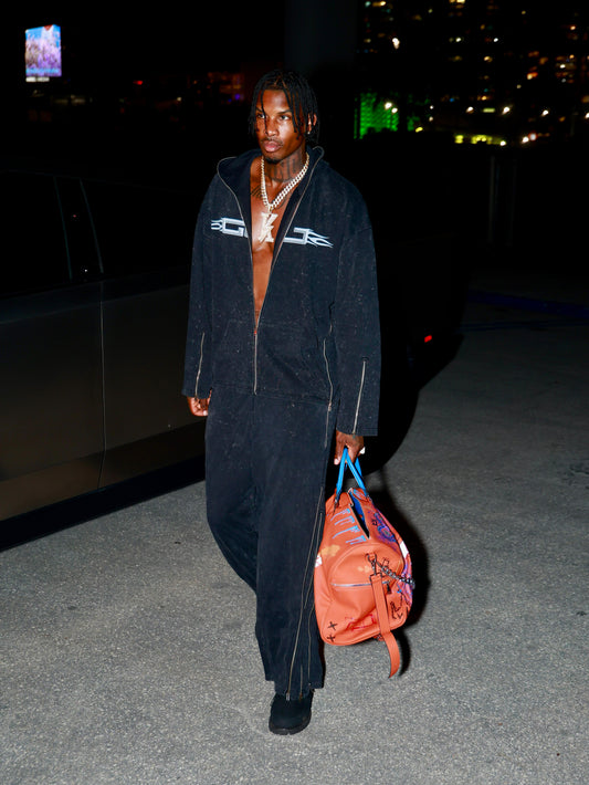 UNLOCKED FULL ZIP UP WASHED BLACK SWEATPANTS